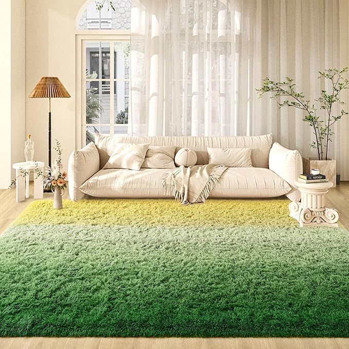 Yellow Green Area Rugs 4x6 Feet Rug for Bedroom Living Room, Cute Indoor Gradient Carpets, Plush Soft Rug for Kids Room, Fluffy Rugs for Girls Boys Nursery Room Home Decor