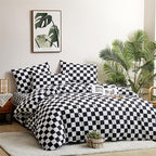 CLOTHKNOW Black White Plaid Full Size Comforter Set 3Pcs Grid Bedding Comforter Sets Soft Checkered Comforter with 2 x Pillow Cases