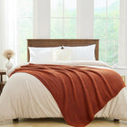 Chunky Knit Rust Orange Throw Blanket 60"x80" Soft Cozy Knitted Blanket for Couch Sofa Bed, Cute Decorative Spring Throw for Living Room