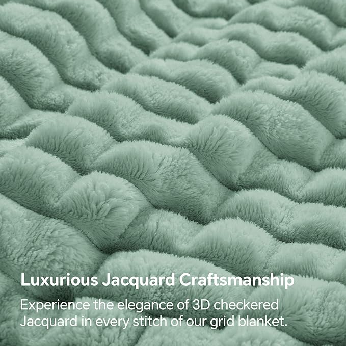 BEDELITE Sage Green Throw Blanket Twin Size for Bed- Super Soft and Warm 3D Checkered Fluffy Fuzzy Fleece Blanket, Luxurious Plush Cozy Blanket for Room Decor Fall and Winter, 60x80 inches