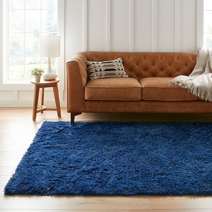 Ophanie Upgrade Rugs Fluffy Shaggy Soft Area Rug Non-Slip Indoor Floor Carpet 3x5 Ft Navy Blue