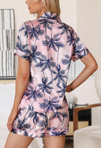 Samring Women's Silk Satin Pajamas Set Short Sleeve Sleepwear Two Piece Button Down Pj Set with Pockets S-XXL