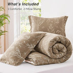 Love's cabin Light Taupe Comforter Set Queen - Queen Size Comforter Set, 3 Pieces Cute Floral Bedding Sets for All Seasons,1 Soft Reversible Botanical Flowers Comforter and 2 Pillow Shams