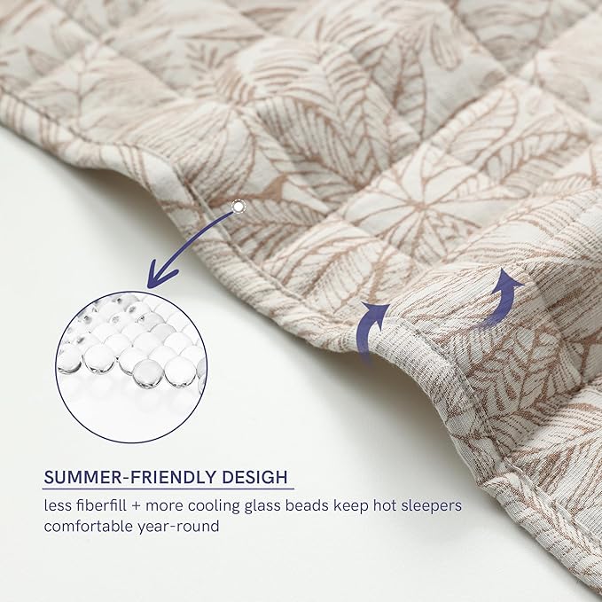 YnM 15lbs Weighted Blanket for Adults, Linen Heavy Bed Throw Blanket with Cooling Glass Beads for All Season Use, Ideal for ~110lbs (48x72 Inches, Twin/Full, Palm Tree)