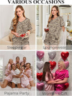 Silk Pajamas for Women Short Sleeve Satin 2 Piece Pj Set Soft V Neck Sleepwear Loungewear, S-XXL