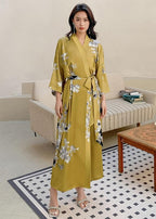 Kihnop Women's Floral Long Kimono Robe Long Satin Robe Long Silk Robe Ladies Kimonos Silky Bathrobe Cover Up, One Size
