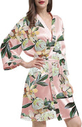 WJing Yi Jia Womens Satin Kimono Robe Silky Robes Floral Bathrobe Bride Bridesmaid Wedding Bridal Dressing Gown Loungewear