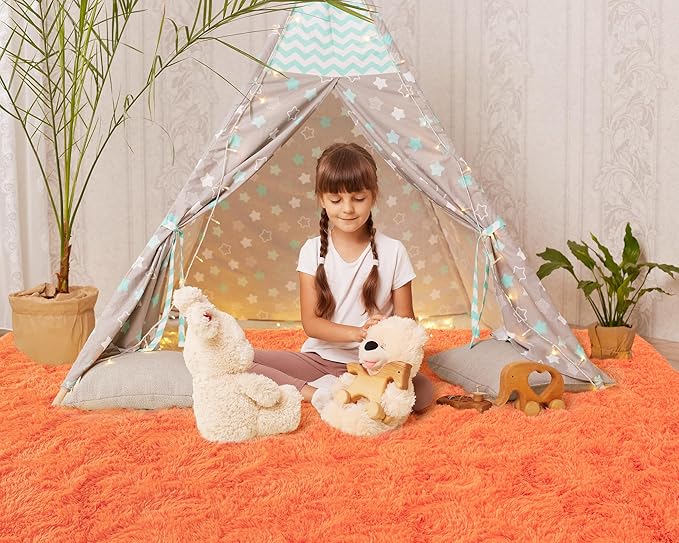 Softlife Orange Area Rug for Living Room, Fluffy Shag Plush 6x9 Rugs for Bedroom Girls, Shaggy Soft Fuzzy Kids Large Carpet for Dorm Bedside Ultra Cozy Non-Slip Indoor Decor