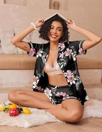 Ekouaer Womens Silk Pajama Sets Button Up Satin Pjs Short Sleeve 2 Piece Pj Sets Cute Lounge Sets with Chest Pocket