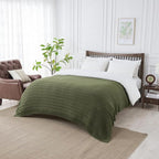 Douceur Olive Green Throw Blanket for Couch, Soft Cozy Lightweight Stripe Pattern Knitted Throw Blanket for Sofa, Living Room Gift, 50"X60"