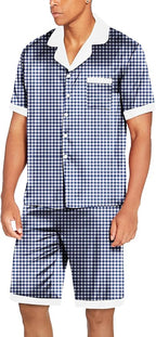 Ekouaer Men Satin Silk Pajamas Set with Pockets Sleepwear Shorts Satin Summer Loungewear 2 Piece Button Down Set S-3XL