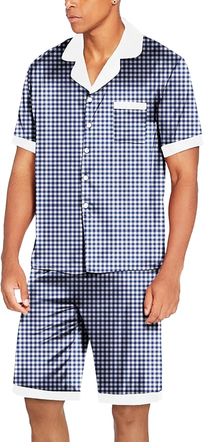 Ekouaer Men Satin Silk Pajamas Set with Pockets Sleepwear Shorts Satin Summer Loungewear 2 Piece Button Down Set S-3XL