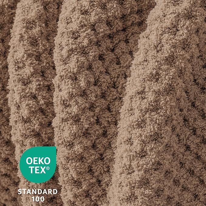 Waffle Knit Blanket Twin Size, Luxury Cozy Chunky Knit Blanket for Couch, 60 x 80 Inch Thick Ultra-Soft Feather Yarn Knitted Blankets for Sofa, Bed, Home Decor - Beige