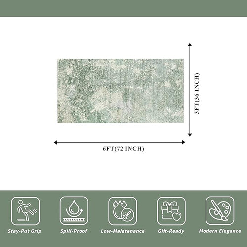 3x6 Washable Kitchen Runner Rug - Non Slip Stain Resistant Low-Pile Thin Wide Carpet Runners for Entryway Hallway Bathroom Bedside,Modern Neutral Abstract(Sage Green,3x6)