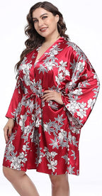 Women's Plus Size Satin Kimono Robes Short Silk Bathrobe Bridesmaid Wedding Party Nightgown Sleepwear