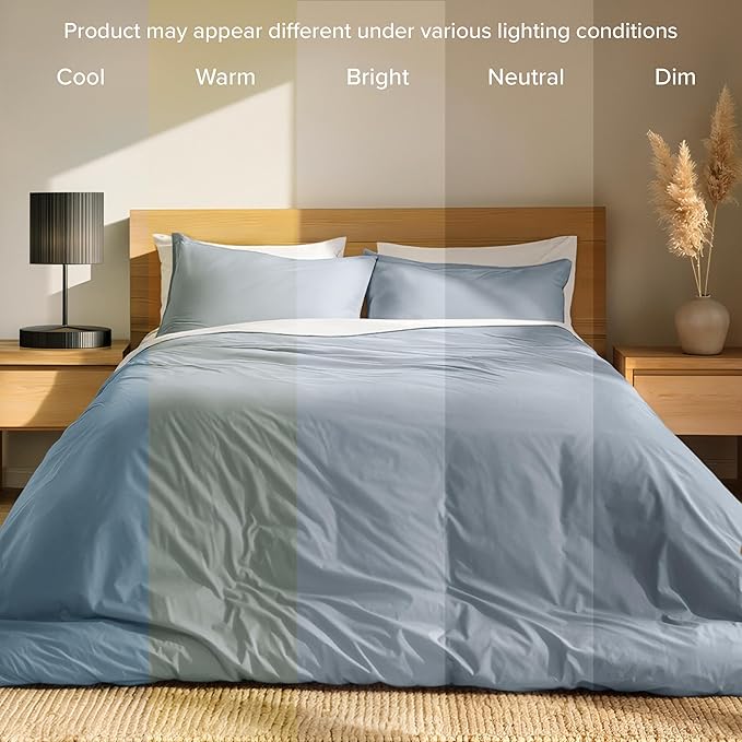 Bare Home 100% Organic Cotton Queen Duvet Cover Set - Crisp Percale Weave - Lightweight & Breathable - Cooling Duvet Cover Set (Queen, Dusty Blue)