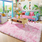 Amdrebio Tie-Dyed Pink and White Rug 5x8 for Girls Bedroom, Soft Area Rugs for Kids Room, Cute Fluffy Fuzzy Princess Rugs for Playroom Dorm, Furry Shaggy Carpet for Baby Nursery, Preppy Room Decor
