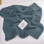 YAAPSU Chunky Knit Throw Blanket for Couch, 51"x63", 100% Hand Knitted Thick Cable Knit with Cozy Jumbo Chenille Yarn, Soft Large Rope Knot Crochet Blankets for Sofa Bed Living Room Décor, BlueSpruce