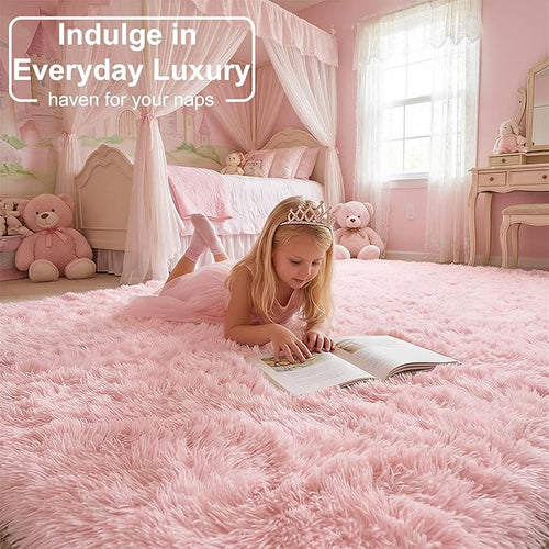 Amdrebio Pink Rugs for Girls Bedroom, 9x12 Large Fluffy Area Rugs for Living Room Decor, Big Furry Shag Carpet for Teens Room, Soft Cute Rug for Baby Kids Room, Huge Plush Fuzzy Rug for Playroom