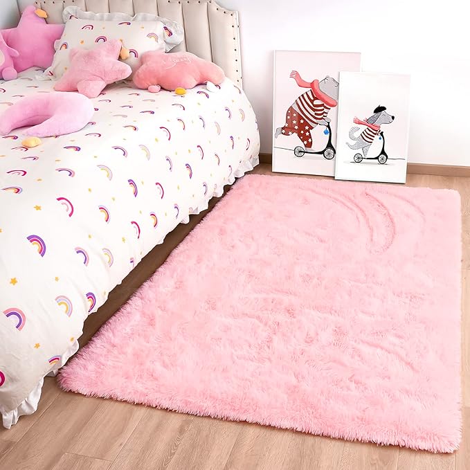 Noahas Fluffy Pink Rugs for Bedroom Girls,Door Mat Indoor Entrance,2x3 Shaggy Small Non-Slip Entryway Entry Area Rugs,Soft Plush Bedside Throw Kids Carpet Home Decor