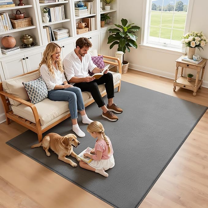 SHACOS Silky Soft Faux Rabbit Fur Area Rug 4'x6' Non Slip Washable Padded Throw Rugs Fluffy Cozy Indoor Modern Carpet for Living Room Bedroom Dining Room Kids Room Dorm Home Decor, Grey