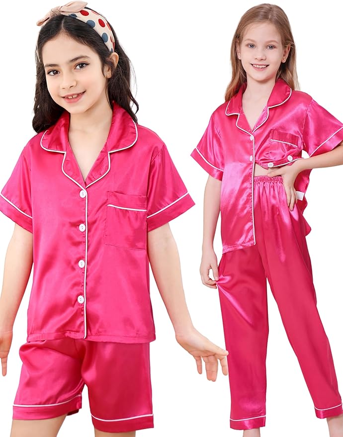 DIPUG 3 Piece Girls Silk Pajamas Set Soft Satin PJs Sleepwear for Comfortable Nights