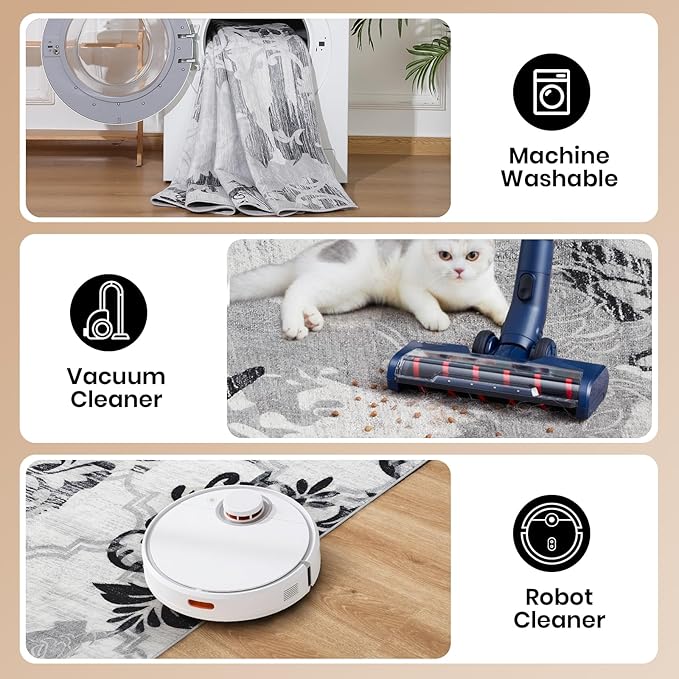 CRYPTOLITE Area Rugs 9x12 Rug for Living Room Abstract Washable Rug with Non-Slip Backing Low Pile Area Rugs for Bedroom, Dining Room, Grey