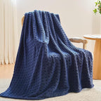 NEWCOSPLAY Super Soft Throw Blanket Navy Premium Silky Flannel Fleece 3D Waffle Checkered Lightweight Bed Blanket All Season Use (Dark Navy, Throw(50"x70"))