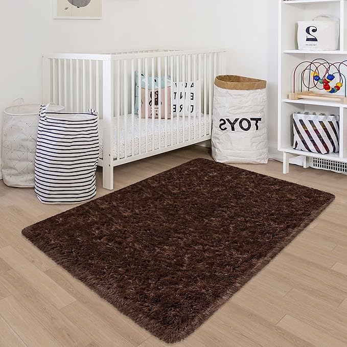 Fluffy Rugs for Bedroom Living Room 3x5 Brown Shaggy Area Rug Soft Plush Fuzzy Fur Throw Carpets Kids Rug for Nursery Kids Room Dorm Home Decor Aesthetic
