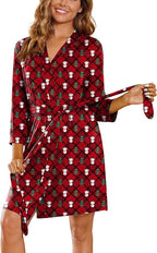 Ekouaer Women‘s Robes Lightweight 3/4 Sleeve Short Knit Bathrobe Soft Knee Length Sleepwear Robes with Pockets S-XXL