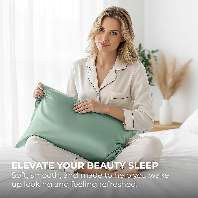 Satin Pillowcase 2 Pack - Queen Size (20"x30", Champagne Green) - Silky Pillow Cases for Hair and Skin - Satin Pillow Covers with Envelope Closure - Extra Soft Premium Microfiber