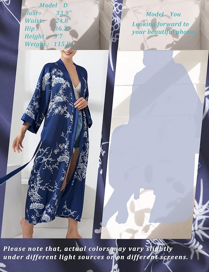 Aensso Long Soft Lightweight Silky Kimonos Robes for Women, Luxury Japanese Floral Womens Kimono Robe
