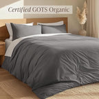 Bare Home 100% Organic Cotton Full Duvet Cover Set - Crisp Percale Weave - Lightweight & Breathable - Cooling Duvet Cover Set (Full, Grey)