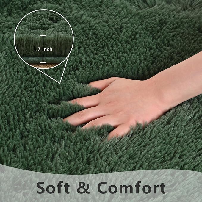 Deep Green Area Rug 6x9 Large Rugs for Living Room Bedroom, Fluffy Cute Rug Modern Carpets for Kids Room, Non-Skid Rectangular Indoor Rug for Girls Boys Playroom Nursery Room Home Decor