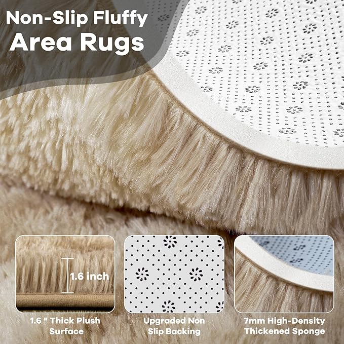 Noahas Large Fluffy 6x9 Area Rugs for Living Room Bedroom,Tie-Dyed Beige Thick Shag Throw Rug,Big Soft Shaggy Bedside Non-Slip Plush Dorm Nursery Kids Carpet