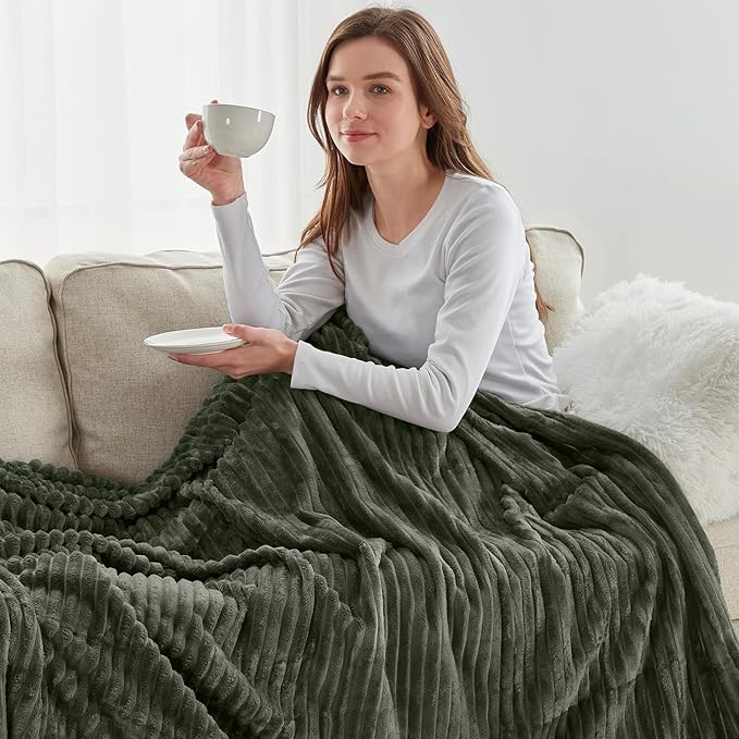 Nestl Green Throw Blanket for Couch - Cozy Warm Fuzzy Blankets for Women, Plush Small Fleece Throws for Girls - Olive Green, 50 x 60 Inches