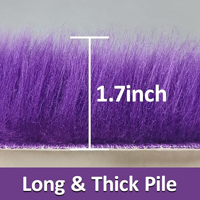 Faux Sheepskin Round Fluffy Rug Small 2ft Furry Purple Fur Circle Rugs for Bedroom Living Room Dorm Room Floor Decor Chair Seat Covers Soft Plush Throw Rugs Circular Washable