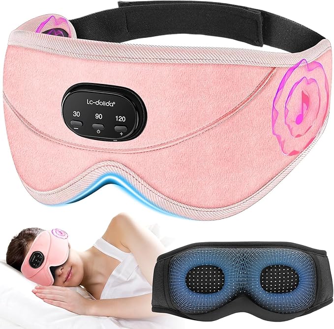 LC-dolida White Noise Sleep Mask, 3D Sleep Headphones with 16 Soothing Sounds, Bluetooth 5.4 Sleep Eye Mask with Timer, Total Blackout Sleeping Headphones for Side Sleeper (Black) (Pink)