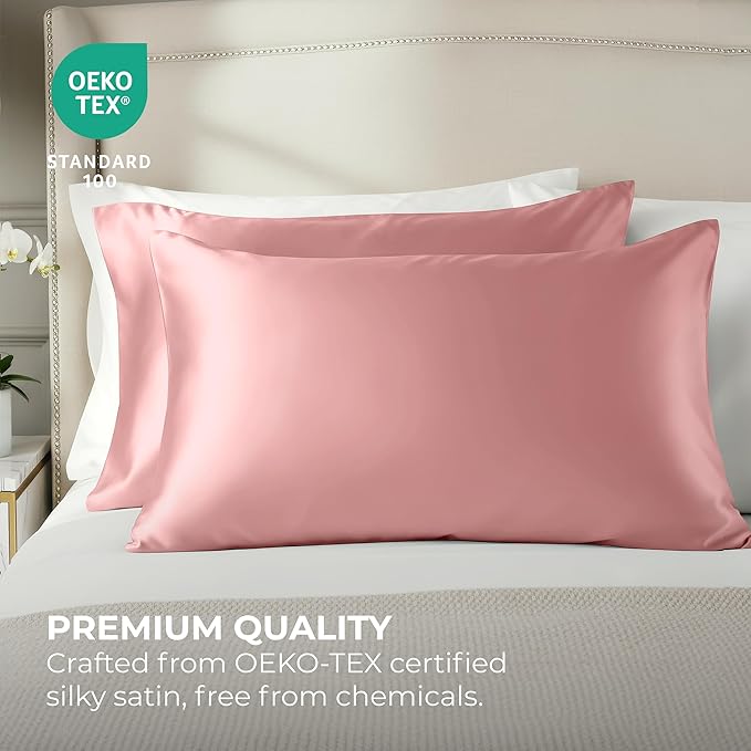 Satin Pillowcase 2 Pack - Queen Size (20"x30", Pink) - Silky Pillow Cases for Hair and Skin - Satin Pillow Covers with Envelope Closure - Extra Soft Premium Microfiber