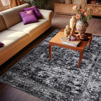 CRYPTOLITE Rugs for Living Room, 9x12 Large Area Rugs Ultra Soft Washable, Vintage Boho Faux Wool Carpet for Dining Room, Bedroom, Office, Home Decor (Black)