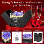 Preserved Violet Real Rose with Heart I Love You Necklace -Eternal Flowers Rose Birthday Gifts for Women Her Mom Wife Girlfriend Grandma on Valentines Mothers Day Christmas Anniversary Romantic-Violet