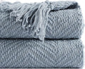 BATTILO HOME Bluish Grey Chenille Throw Blanket for Couch, Knit Throw Blanket,Super Soft Warm Home Decor Throw Blanket with Tassels for Bed,Sofa and Living Room,60" x 80"