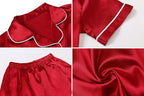 Umeyda Women & Girls Pajamas Set, Soft Satin Lightweight Silk Button-Down Top with Shorts 2 Piece PJS for Mom Boys Kids Gifts