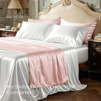 Bedsure White Satin Sheets King Size - 4 Piece Silky Bedsheets with 15 Inches Deep Pocket Fitted Bedsheet,1 Flat Sheet, 2 Satin Pillowcases, Good for Hair & Skin (King, White)
