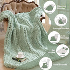Chunky Knit Blanket - Luxury Soft Cozy 40 * 50 Throw Blanket,100% Woven Blanket Rope Knot Throw Blanket for Couch, Sofa, Home Decor, Gift - Machine Washable (Sage Green, 40 * 50)