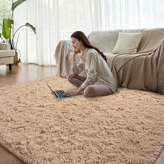 Beige Runner Area Rugs for Bedroom Living Room, 2x6 Feet Fluffy Bedside Rugs, Soft Shaggy Carpet Rug for Kids Room Nursery, Furry Cute Rugs for Girls Boys Dorm Room Home Decor