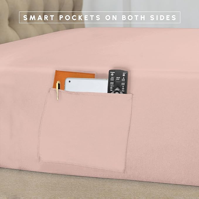 Elegant Comfort 8-Piece Pinch Pleated Comforter Set - All Season Complete Bed in a Bag, Includes 4pc Smart Sheet Set, Bed Skirt, Comforter, Matching Pillowcases and Shams, King/Cal King, Blush Pink