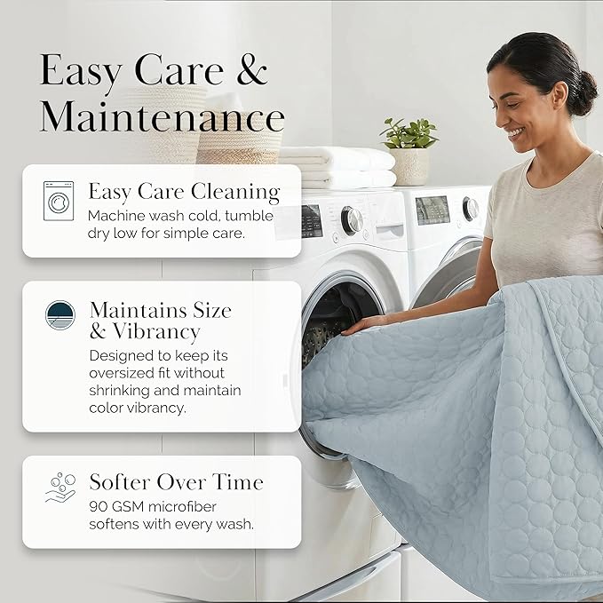 Southshore Fine Living, Inc. Oversized Full Size Quilt Bedding Set, Lightweight Bedspread, Soft Coverlet 3-Piece Set with Two Matching Quilted Pillow Shams, Full/Queen Quilts, Harbor Mist Blue