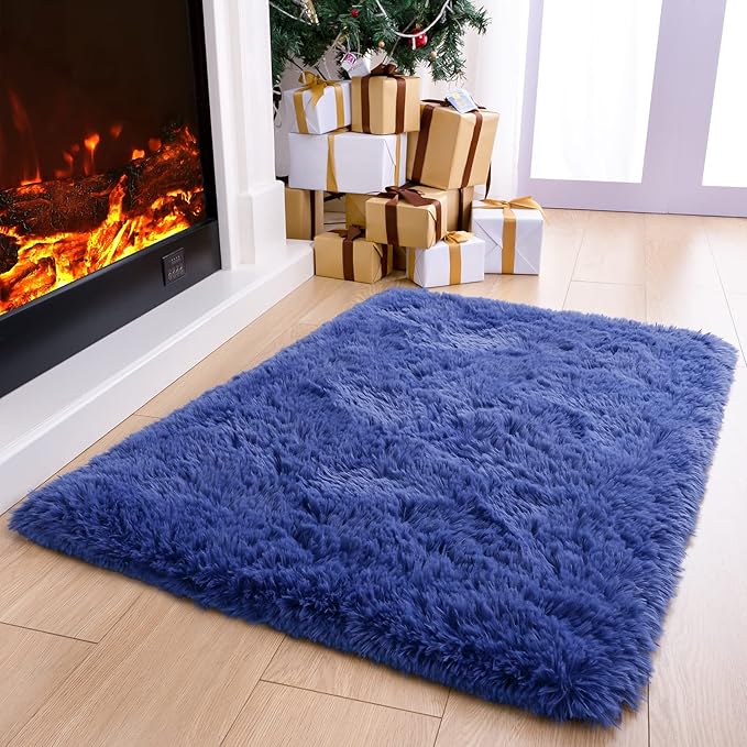 Noahas Door Mat Indoor Entrance,2x3 Shaggy Navy Blue Black Area Rugs for Entryway,Non-Slip Fluffy Entry Bedroom Rug,Soft Plush Bedside Throw Kids Carpet