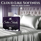 SLEEP SANCTUARY Satin Sheets Queen Size – 4 Piece Luxury Silky Bed Set, Softer Than Silk, 15" Deep Pocket, Cooling & Wrinkle-Free, Moisture-Wicking & Breathable for Hair & Skin (Grey)
